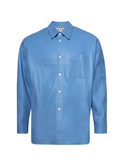 Marni Leather Shirt In Blue