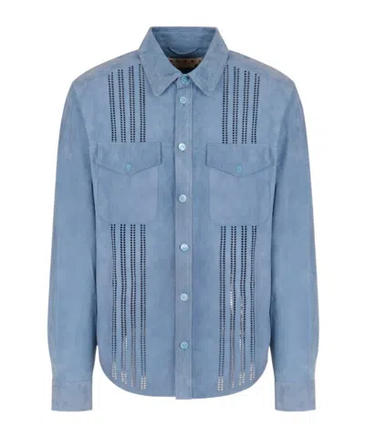 Marni Leather Shirt  In Blue