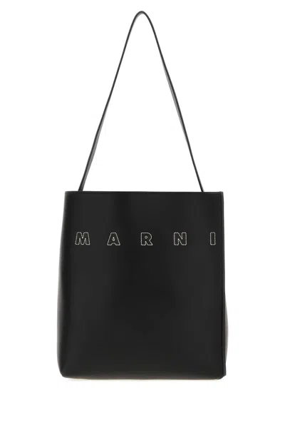 Marni Leather Shopping Handbag With Structured Design In Black