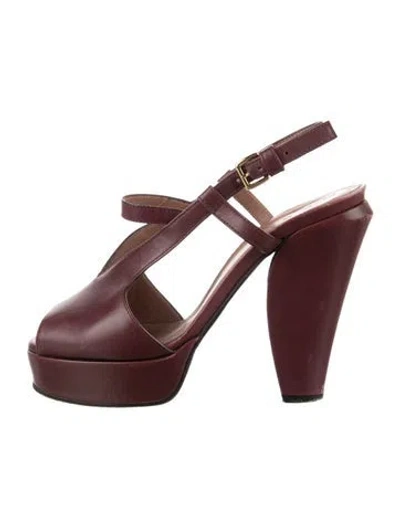 Pre-owned Marni Leather Slingback Pumps In Burgundy