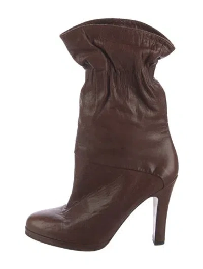 Pre-owned Marni Leather Slouch Boots In Brown