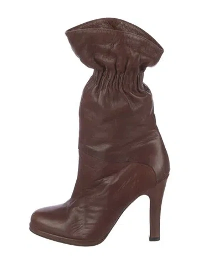 Pre-owned Marni Leather Slouch Boots In Brown