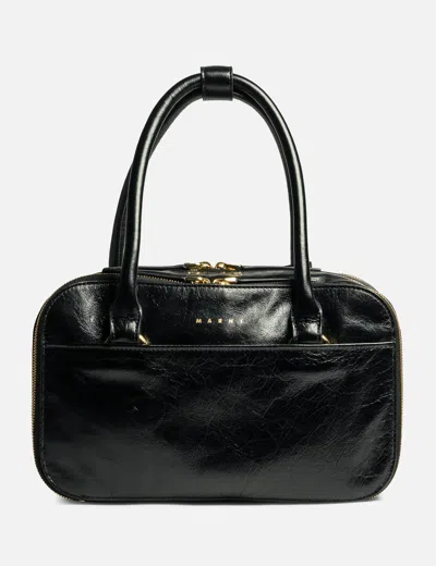 Marni Leather Small Boxyne Bag In Black/黑色/블랙/ブラック