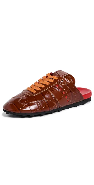 Marni Leather Sneakers Peat In Burgundy