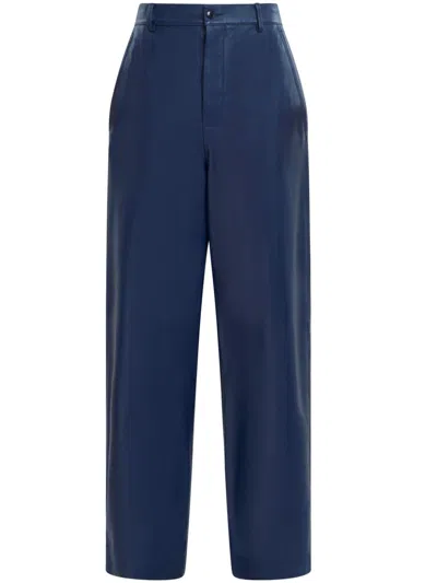 Marni Leather Straight-leg Trousers In Blue