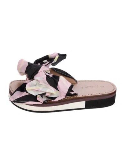 Pre-owned Marni Leather Striped Slides In Black/neutrals/pink