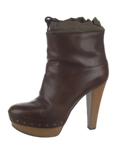 Pre-owned Marni Leather Studded Accents Boots In Brown