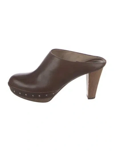 Pre-owned Marni Leather Studded Accents Mules In Brown