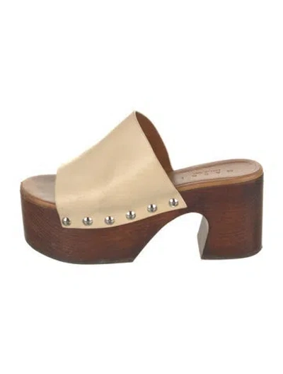 Pre-owned Marni Leather Studded Accents Slides In Neutral