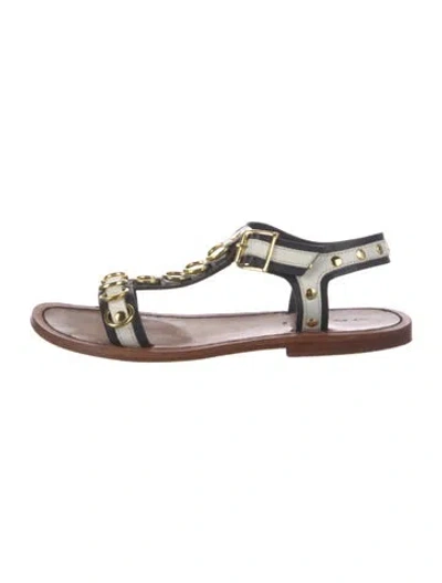 Pre-owned Marni Leather Studded Accents T-strap Sandals In Brown
