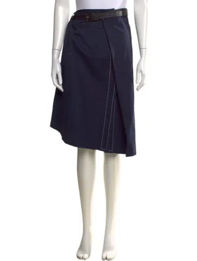 Pre-owned Marni Leather Trim Embellishment Midi Length Skirt In Blue