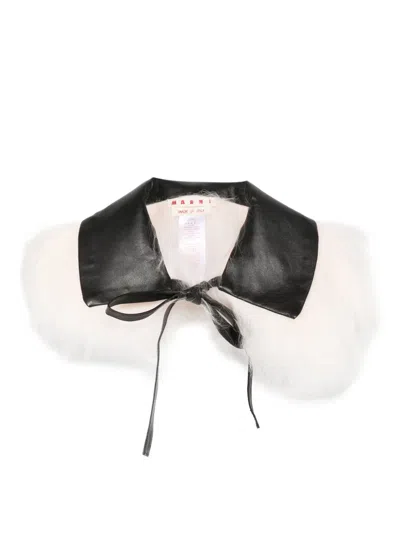 Marni Leather-trimmed Fur Collar In White