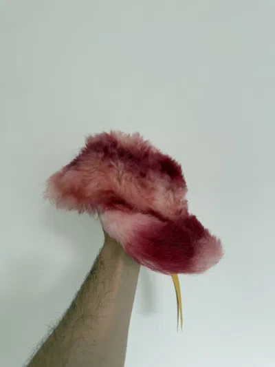 Pre-owned Marni Leather Trimmed Real Shearling Cap In Red