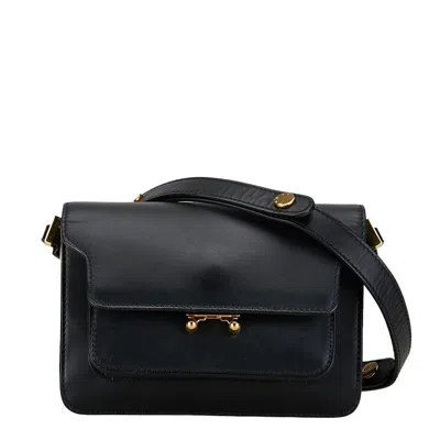 Marni Leather Trunk Crossbody Bag Black Gold