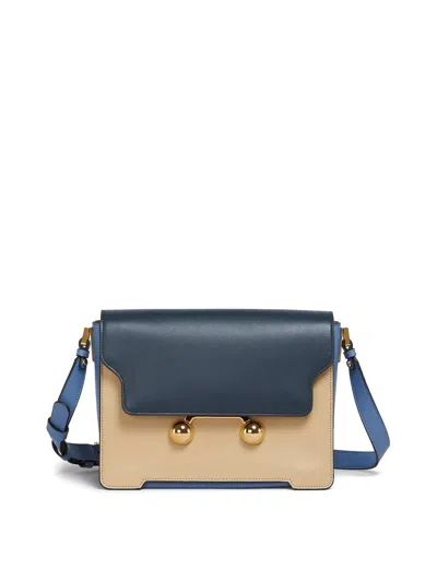 Marni Leather Trunkaroo Medium Shoulder Bag In Blue