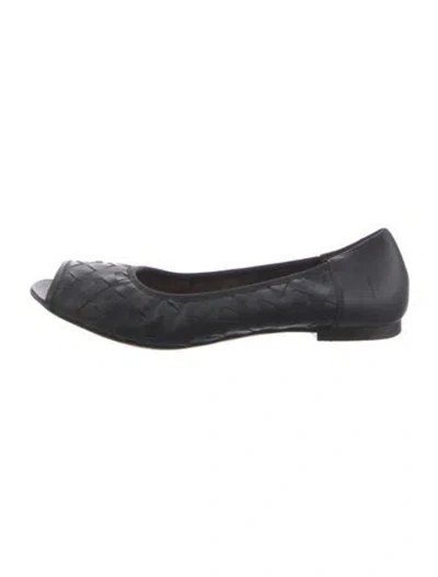 Pre-owned Marni Leather Tweed Pattern Ballet Flats In Black