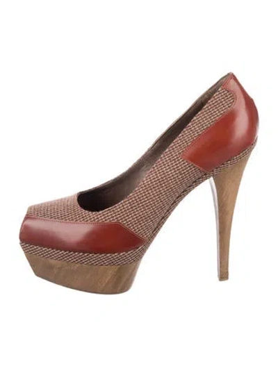 Pre-owned Marni Leather Tweed Pattern Pumps In Brown