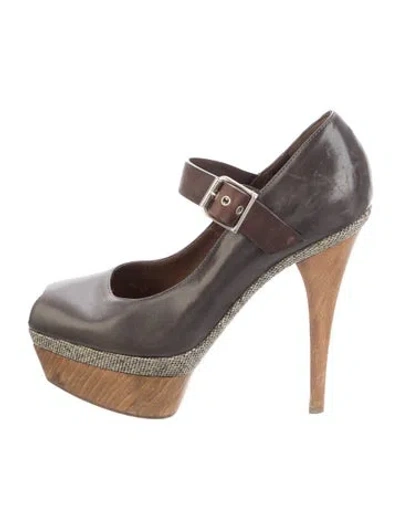 Pre-owned Marni Leather Tweed Pattern Pumps In Grey