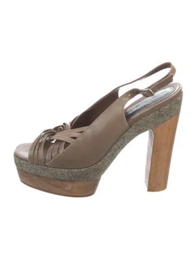 Pre-owned Marni Leather Tweed Pattern Slingback Pumps In Brown