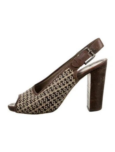 Pre-owned Marni Leather Tweed Pattern Slingback Pumps In Brown/neutrals
