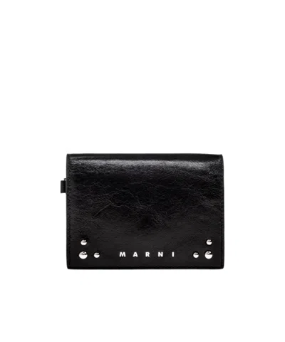 Marni Leather Wallet With Logo In Black