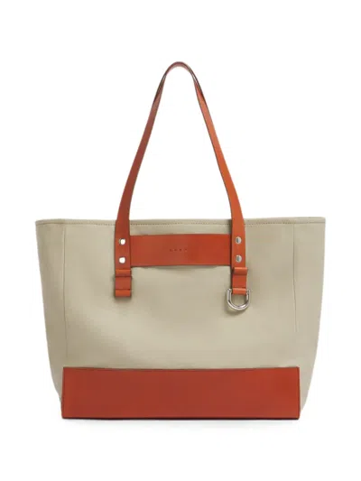 Marni Leather-trim Canvas Tote Bag In ニュートラル