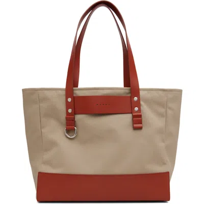 Marni Leather-trim Canvas Tote Bag In White