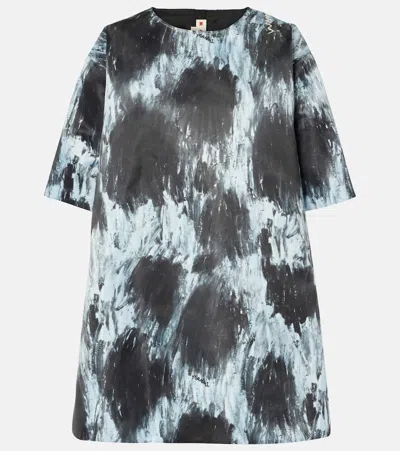 Marni Leopard-print Duchesse Satin Minidress In Silver