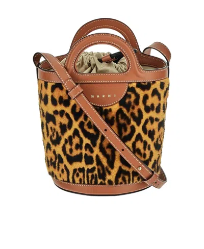 Marni Leopard-print Leather Bucket Bag In Brown