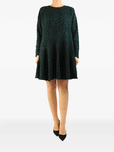 Pre-owned Marni Leopard-print Long-sleeved Mini Dress In Green
