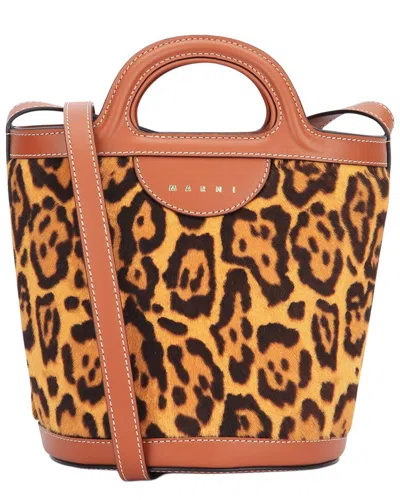 Marni Leopard-print Tropicalia Leather Bucket Bag In Brown