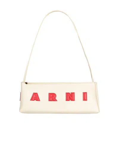 Marni Letter Print Shoulder Bags In White