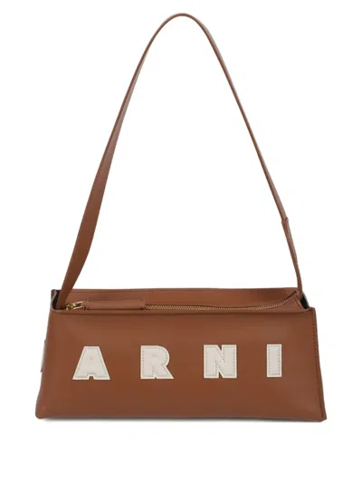 Marni Lettering Shoulder Bag In Brown
