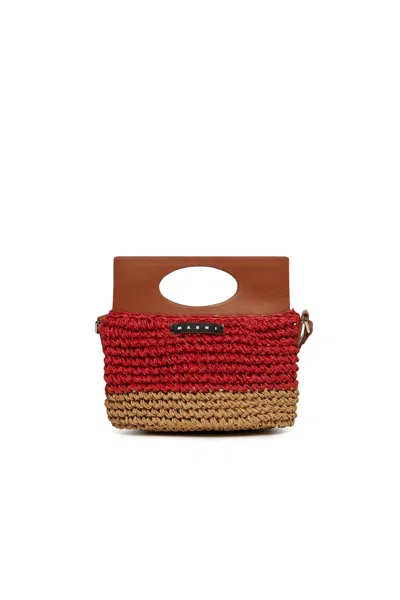 Marni Kids' Light Bag In Raffia-effect Fabric In Red