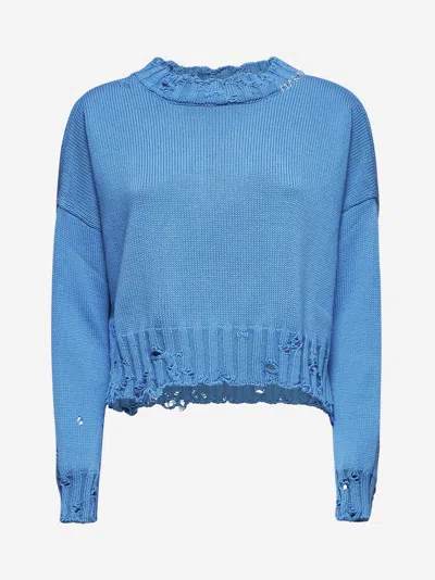 MARNI LIGHT BLUE COTTON CROP SWEATER