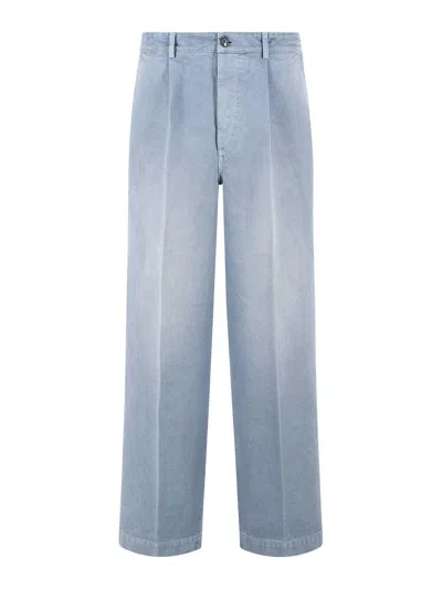 Marni Cotton Trousers Wide Leg Belt Loops In Multi