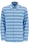 Marni Light Blue Cotton Turtleneck Polo With Horizontal Stripes In Blue