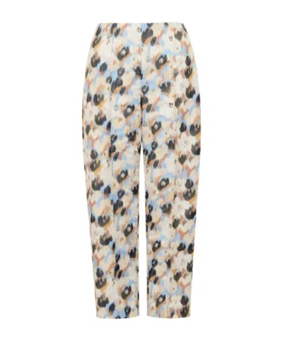 Marni Light Blue Duchesse Trousers With Secret Bouquet Print