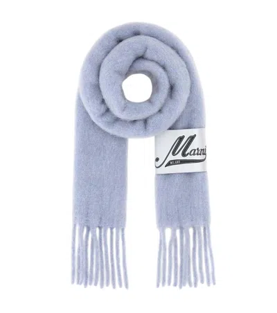 Marni Light Blue Logo Scarf In Gray