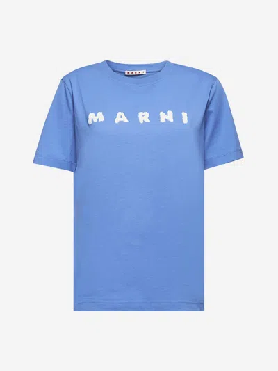 MARNI LIGHT BLUE MARNI SCRIBBLED LOGO T-SHIRT