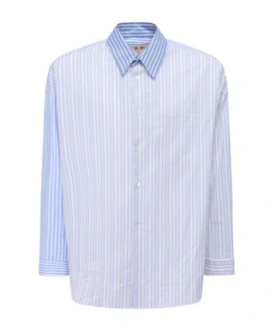 Marni Light Blue Organic Poplin Shirt With Mixed Stripes
