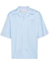 Marni Logo Cotton Poplin Boxy S/s Shirt In Light Blue
