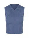 MARNI LIGHT BLUE RIBBED KNIT SHORT GILET