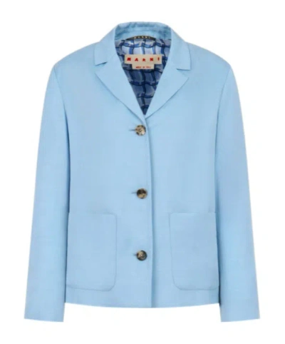 Marni Patch-pocket Single-breasted Jacket In Blue