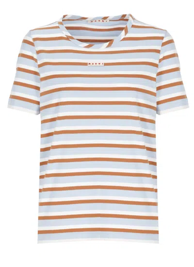 Marni Light Blue Striped Cotton T-shirt In Multi