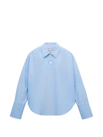 Marni Light Blue Striped Poplin Shirt With Bib Insert
