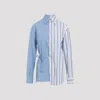 Marni Cotton Shirt With Asymmetric Hem And Striped Pattern In Light Blue