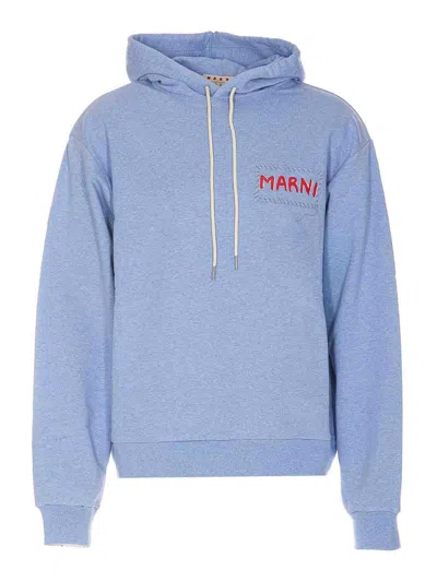 Marni Blue Logo Patch Hoodie In 00b21 Light Blue