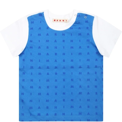 Marni Babies' Logo-print Cotton T-shirt In Light Blue