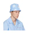 Marni Light Blue Taffeta Bucket Hat With Sprayed Roses Print In Multi